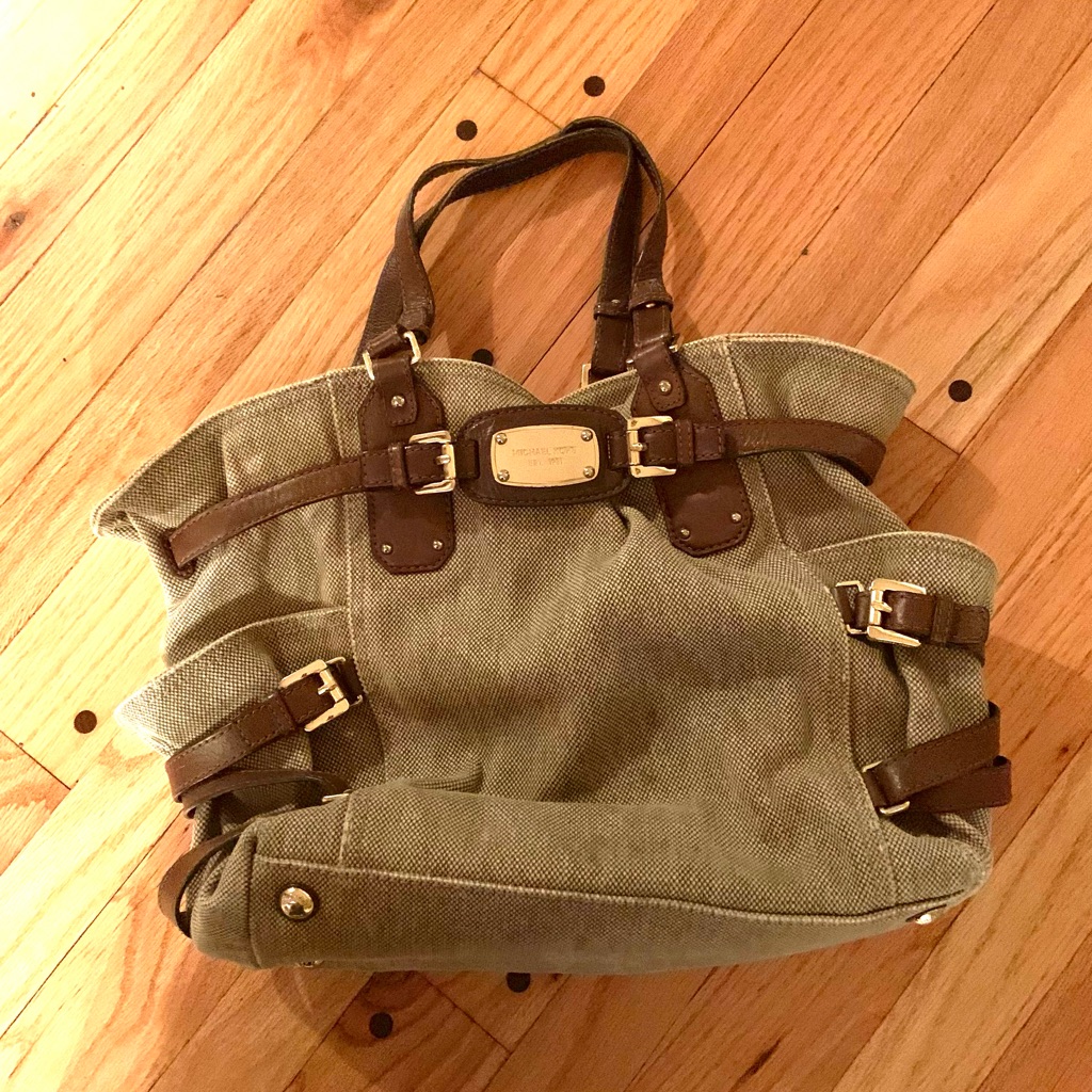 Michael Kors Designer Heavy Leather And Tweed Look Canvas Bag